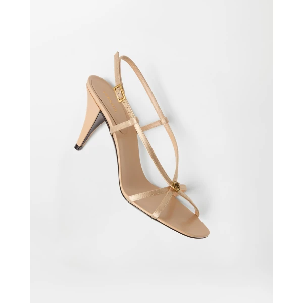 Versace Valentina Satin Sandals 80 mm in Beige, view 3 | Sandals