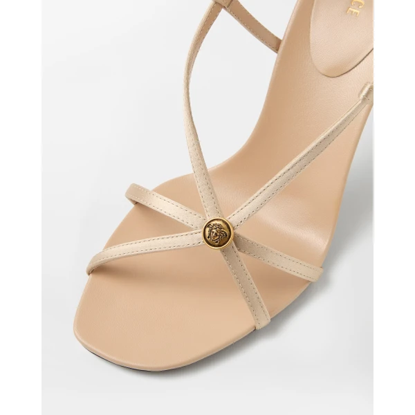 Versace Valentina Satin Sandals 80 mm in Beige, view 4 | Sandals