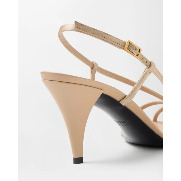 Versace Valentina Satin Sandals 80 mm in Beige, view 6 | Sandals