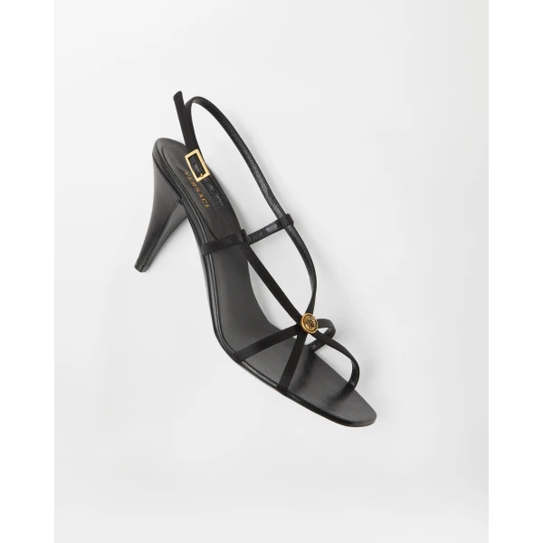 Versace Valentina Satin Sandals 80 mm in Black, view 4 | Sandals