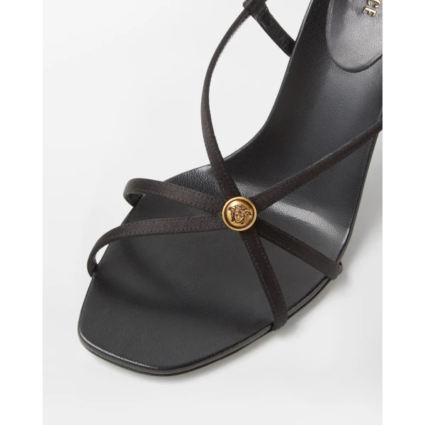 Versace Valentina Satin Sandals 80 mm in Black, view 5 | Sandals