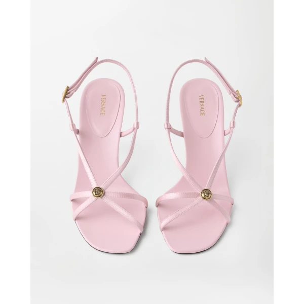 Versace Valentina Satin Sandals 80 mm in Pink, view 2 | Sandals