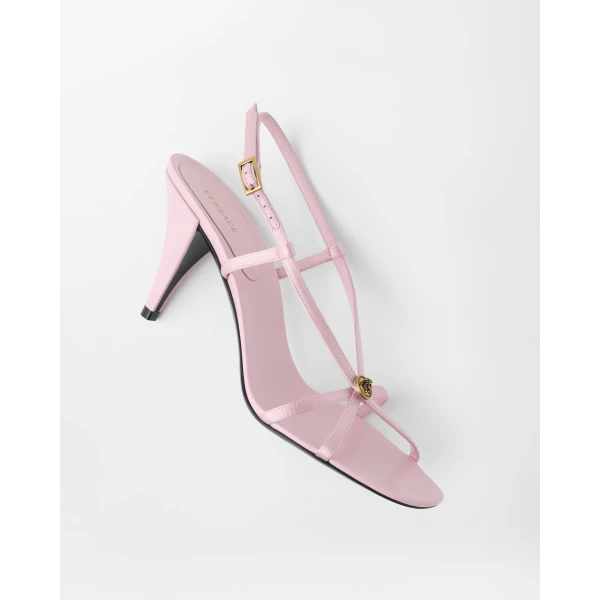Versace Valentina Satin Sandals 80 mm in Pink, view 3 | Sandals