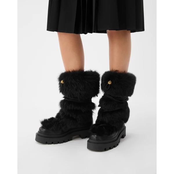 Versace Vega Shearling and Nappa Boots in Black, view 2 | Boots