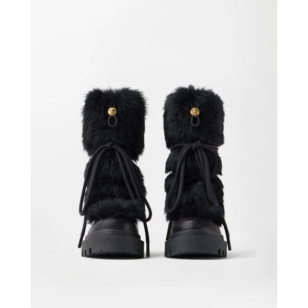 Versace Vega Shearling and Nappa Boots in Black, view 4 | Boots