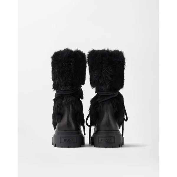 Versace Vega Shearling and Nappa Boots in Black, view 6 | Boots