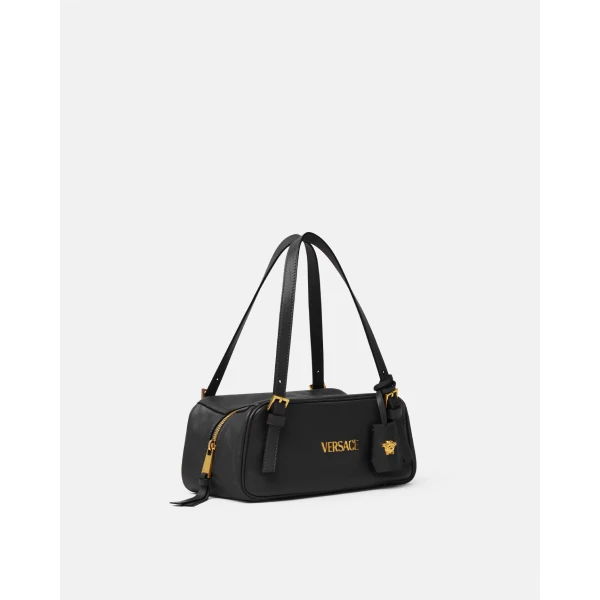 Versace Versace Tag Nappa Bowling Bag in Black and Gold, view 2 | Shoulder & Crossbody Bags