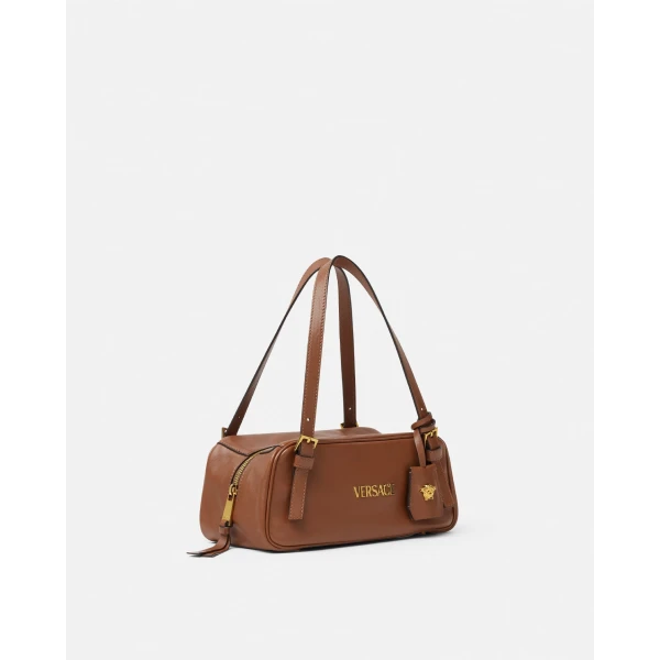 Versace Versace Tag Nappa Bowling Bag in Brown, view 2 | Shoulder & Crossbody Bags
