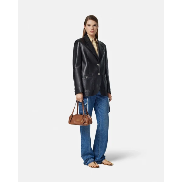 Versace Versace Tag Nappa Bowling Bag in Brown, view 3 | Shoulder & Crossbody Bags