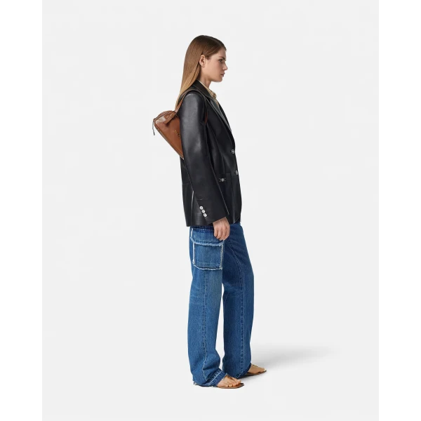 Versace Versace Tag Nappa Bowling Bag in Brown, view 4 | Shoulder & Crossbody Bags