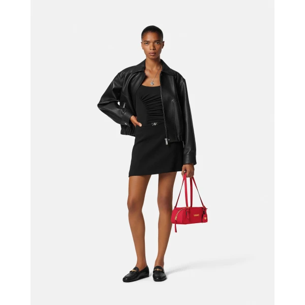 Versace Versace Tag Nappa Bowling Bag in Red, view 4 | Shoulder & Crossbody Bags