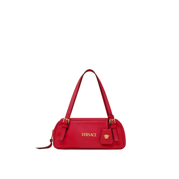 Versace Versace Tag Nappa Bowling Bag in Red | Shoulder & Crossbody Bags | Coveti