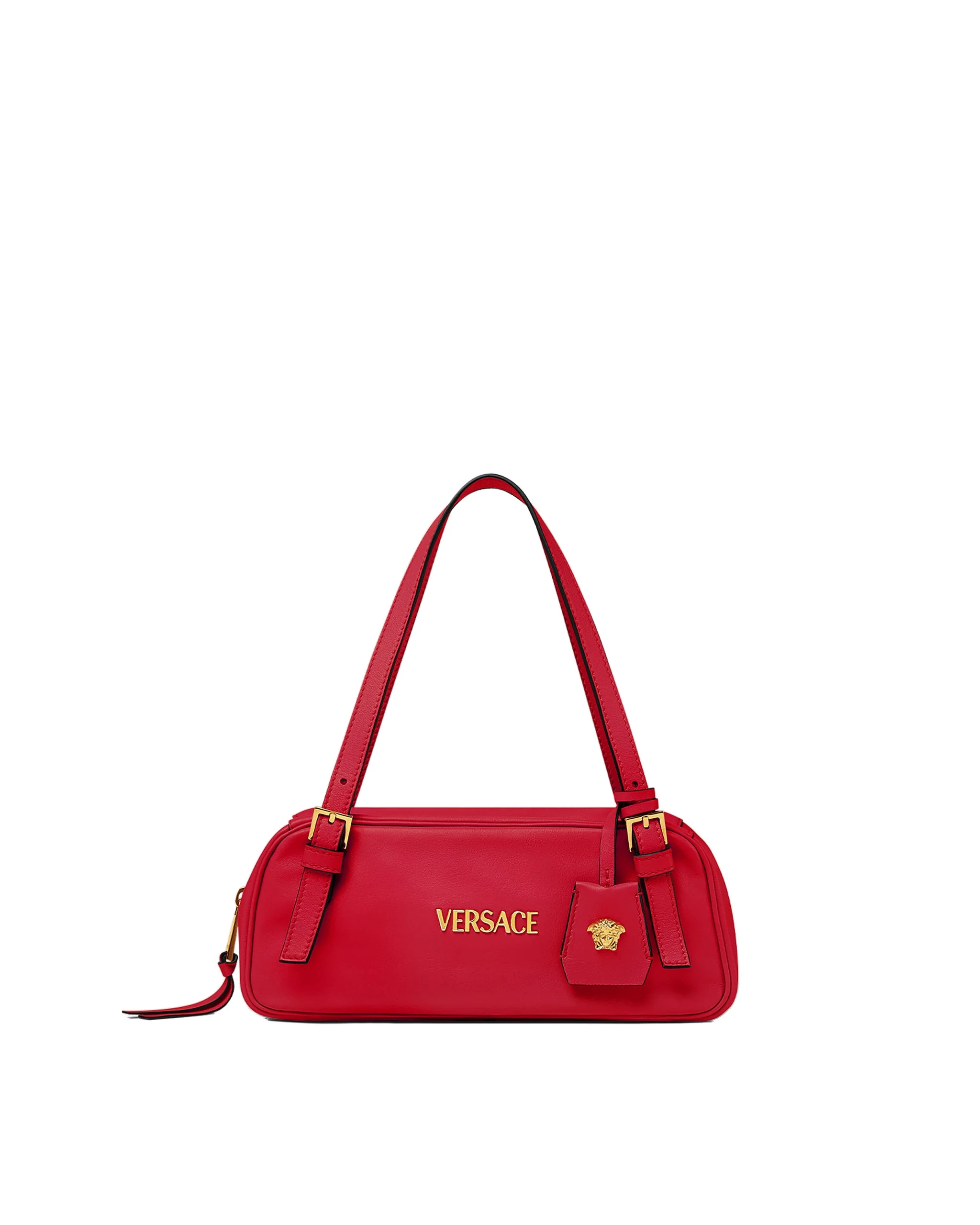 Versace Versace Tag Nappa Bowling Bag in Red Versace Versace Tag Nappa Bowling Bag in Red | Shoulder & Crossbody Bags | Coveti
