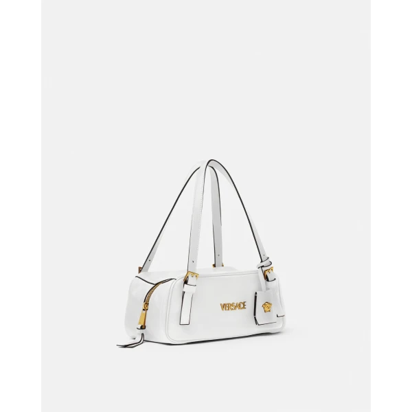 Versace Versace Tag Nappa Bowling Bag in White, view 2 | Shoulder & Crossbody Bags
