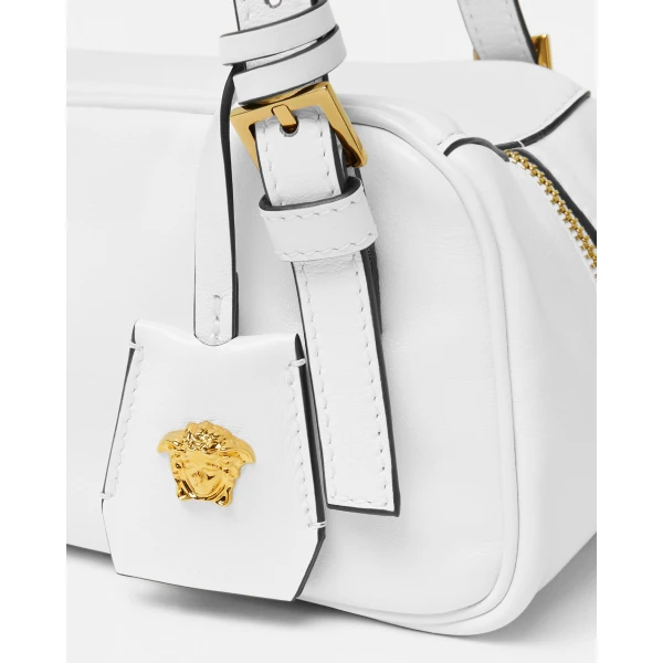 Versace Versace Tag Nappa Bowling Bag in White, view 5 | Shoulder & Crossbody Bags