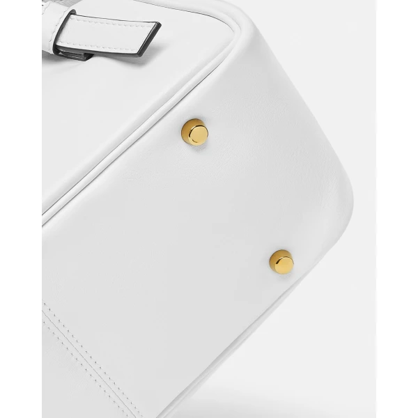 Versace Versace Tag Nappa Bowling Bag in White, view 6 | Shoulder & Crossbody Bags