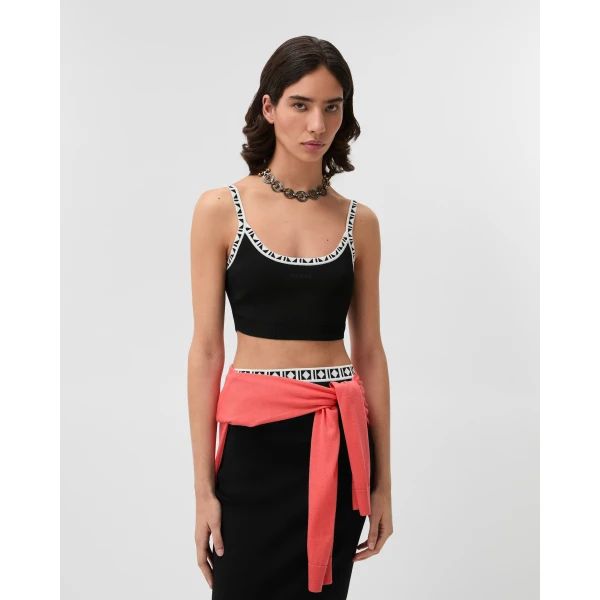 Versace Viscose-Blend Jacquard Crop Top in Black, view 2 | Tops