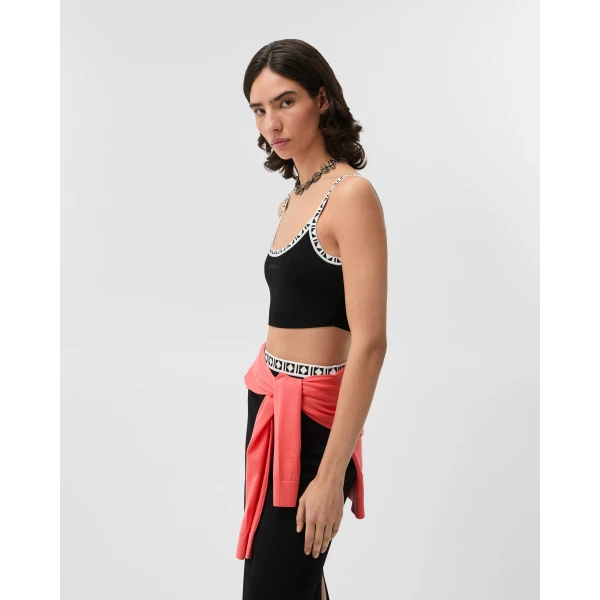 Versace Viscose-Blend Jacquard Crop Top in Black, view 4 | Tops