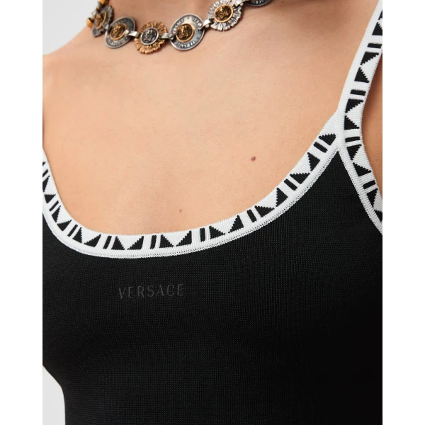 Versace Viscose-Blend Jacquard Crop Top in Black, view 5 | Tops