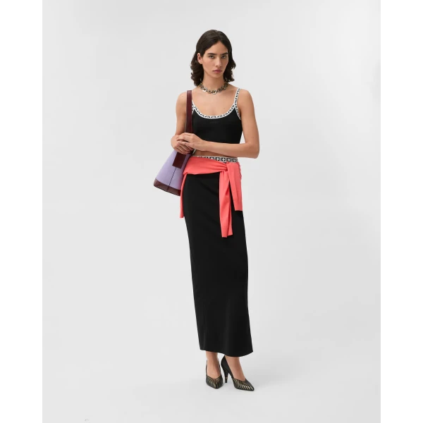Versace Viscose-Blend Jacquard Long Skirt in Black, view 2 | Maxi Skirts