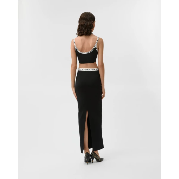 Versace Viscose-Blend Jacquard Long Skirt in Black, view 3 | Maxi Skirts