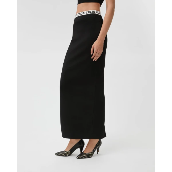 Versace Viscose-Blend Jacquard Long Skirt in Black, view 4 | Maxi Skirts