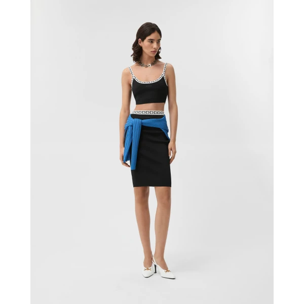 Versace Viscose-Blend Jacquard Midi Skirt in Black, view 2 | Midi Skirts