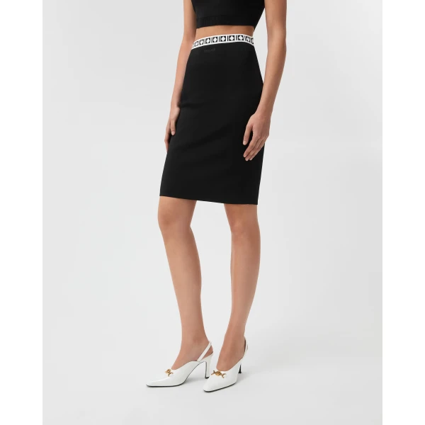 Versace Viscose-Blend Jacquard Midi Skirt in Black, view 4 | Midi Skirts