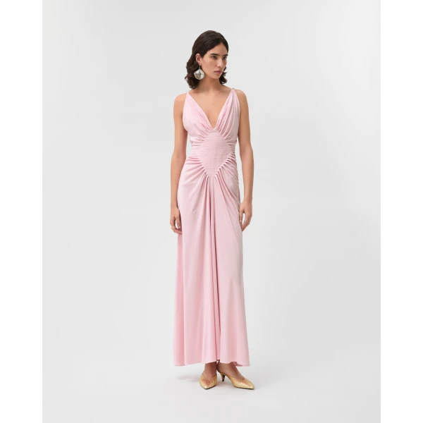 Versace Viscose-Jersey Draped Gown in Light Pink, view 2 | Evening Gowns