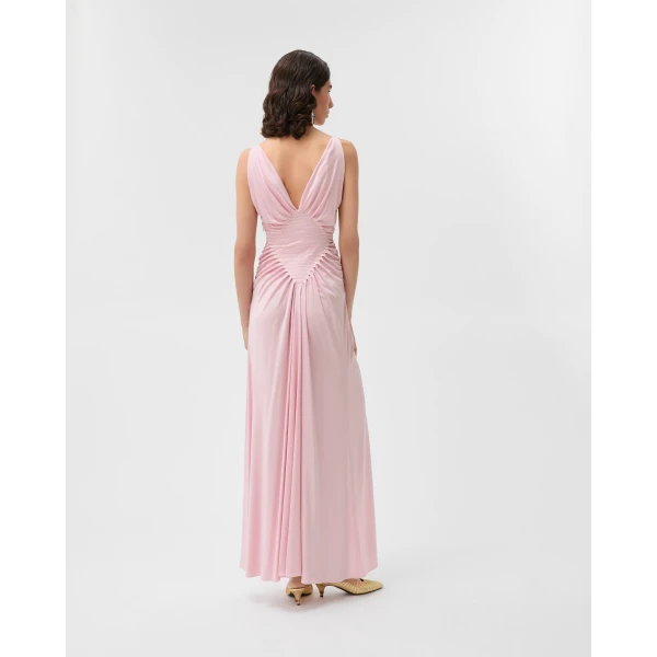 Versace Viscose-Jersey Draped Gown in Light Pink, view 3 | Evening Gowns