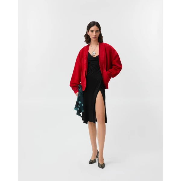 Versace Viscose-Jersey Draped Midi Dress in Black, view 5 | Midi Dresses