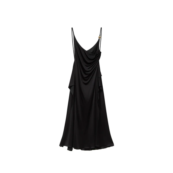 Versace Viscose-Jersey Draped Midi Dress in Black | Midi Dresses | Coveti
