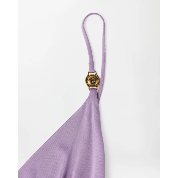 Versace Viscose-Jersey Draped Midi Dress in Lilac, view 2 | Midi Dresses