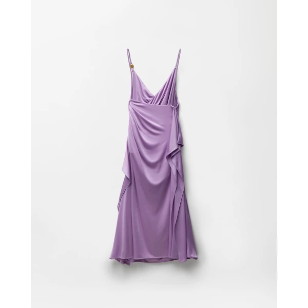 Versace Viscose-Jersey Draped Midi Dress in Lilac, view 3 | Midi Dresses