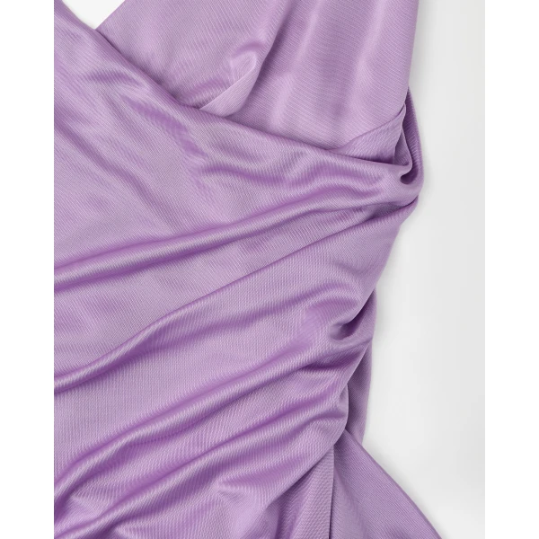 Versace Viscose-Jersey Draped Midi Dress in Lilac, view 4 | Midi Dresses