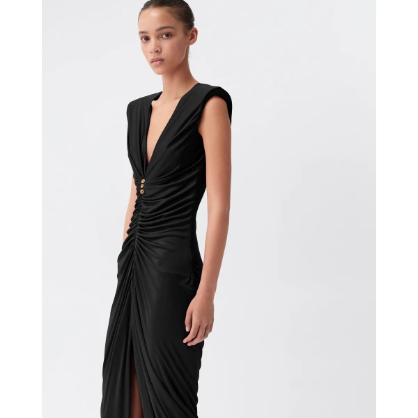 Versace Viscose-Jersey Gown in Black, view 4 | Evening Gowns