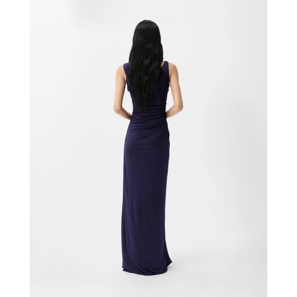 Versace Viscose-Jersey Gown in Navy, view 3 | Evening Gowns