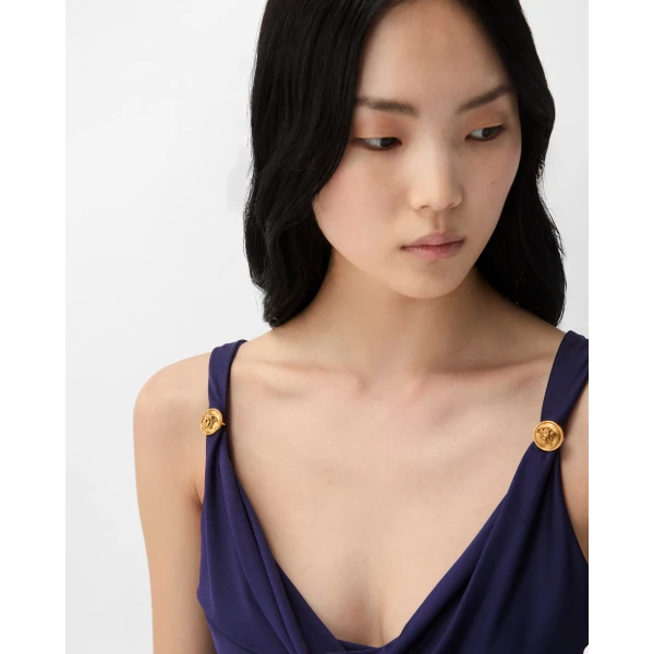 Versace Viscose-Jersey Gown in Navy, view 5 | Evening Gowns