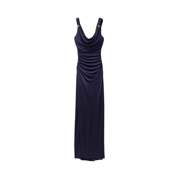 Versace Viscose-Jersey Gown in Navy | Evening Gowns | Coveti
