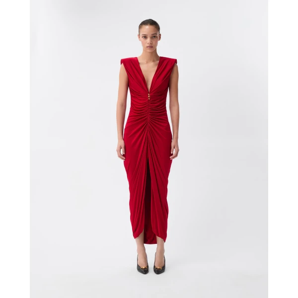 Versace Viscose-Jersey Gown in Red, view 2 | Evening Gowns