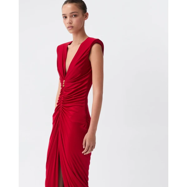 Versace Viscose-Jersey Gown in Red, view 4 | Evening Gowns