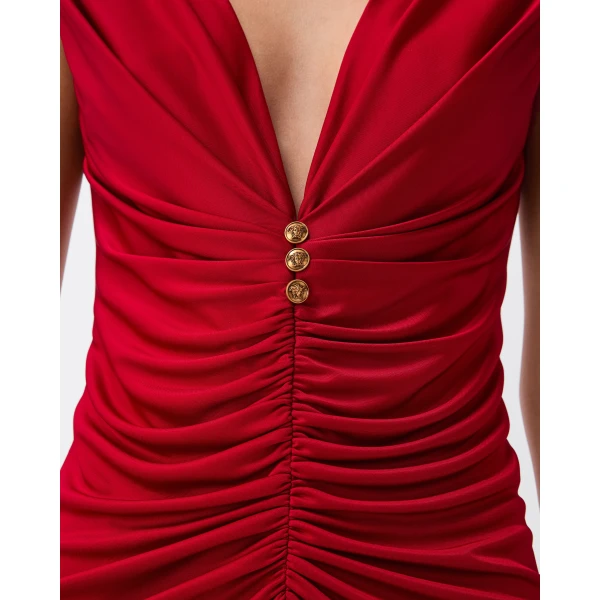 Versace Viscose-Jersey Gown in Red, view 5 | Evening Gowns