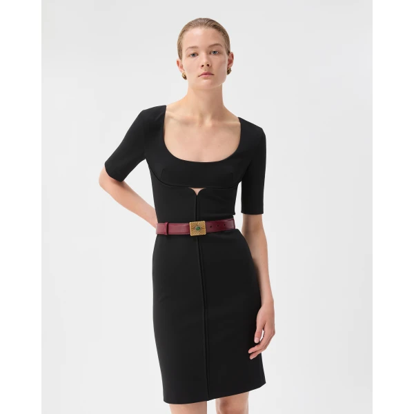 Versace Viscose-Jersey Midi Dress in Black, view 2 | Midi Dresses