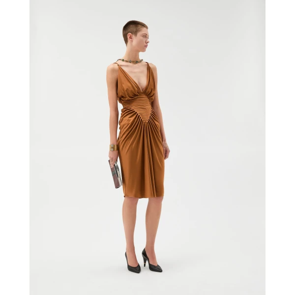 Versace Viscose-Jersey Midi Dress in Brown, view 2 | Midi Dresses