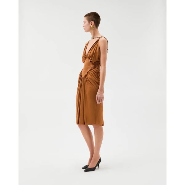 Versace Viscose-Jersey Midi Dress in Brown, view 4 | Midi Dresses