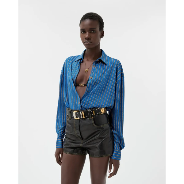 Versace Viscose-Jersey Shirt in Blue, view 2 | Shirts