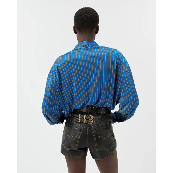 Versace Viscose-Jersey Shirt in Blue, view 3 | Shirts
