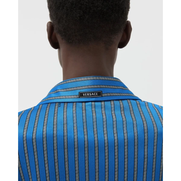 Versace Viscose-Jersey Shirt in Blue, view 4 | Shirts