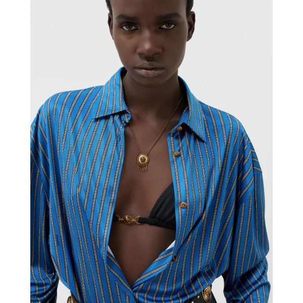 Versace Viscose-Jersey Shirt in Blue, view 5 | Shirts