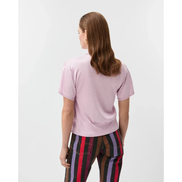 Versace Viscose Knit Polo in Pink, view 3 | Tops